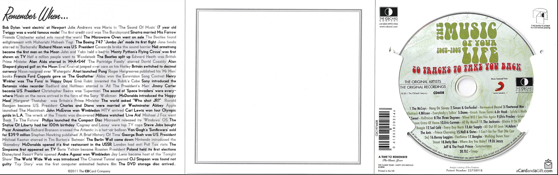 Happy 50th - The Music Of Your Life 1965-1995- UK 2011 - Sony Music  / CD Card Company CD608 - Elvis Presley Various Artist CD