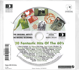 Happy Birthday 60th - 20 Fantastic Hits Of The 60's- UK 2007 - Sony BMG  / CD Card Company CD564S - Elvis Presley Various Artist CD