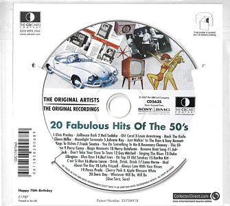 Happy Birthday 70th - 20 Fabulous Hits Of The 50's- UK 2007 - Sony BMG  / CD Card Company CD563S - Elvis Presley Various Artist CD