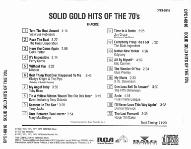 Solid Gold Hits Of The 70's - USA 1989 - BMG DPC1-0816 - Elvis Presley Various Artist CD