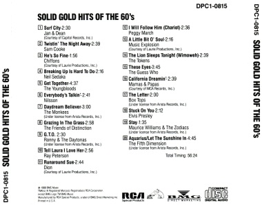 Solid Gold Hits Of The 60's - USA 1988 - BMG DPC1-0815